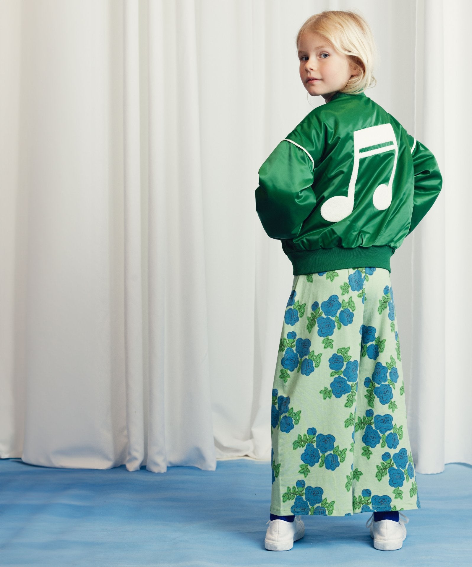 MINI RODINI / Note Satin baseball jacket - green