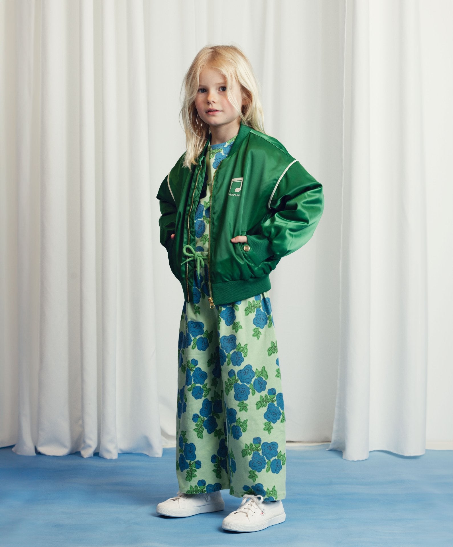 MINI RODINI / Note Satin baseball jacket - green