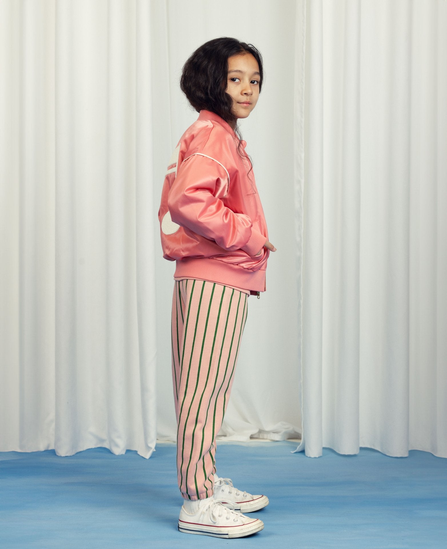 MINI RODINI / Note Satin baseball jacket - pink