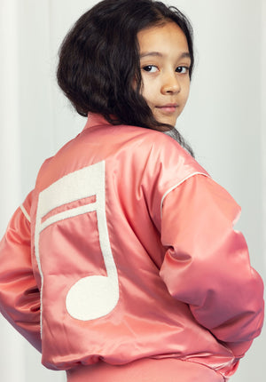 MINI RODINI / Note Satin baseball jacket - pink