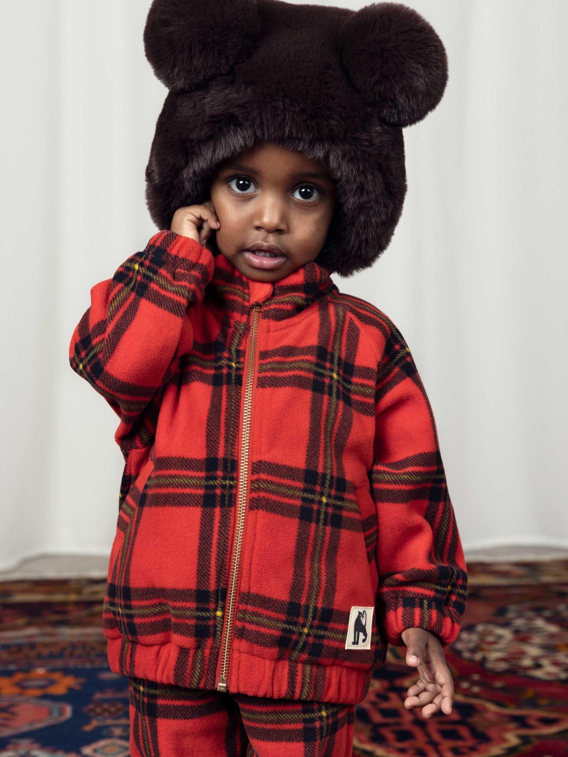 MINI RODINI / Check Fleece Jacket - red