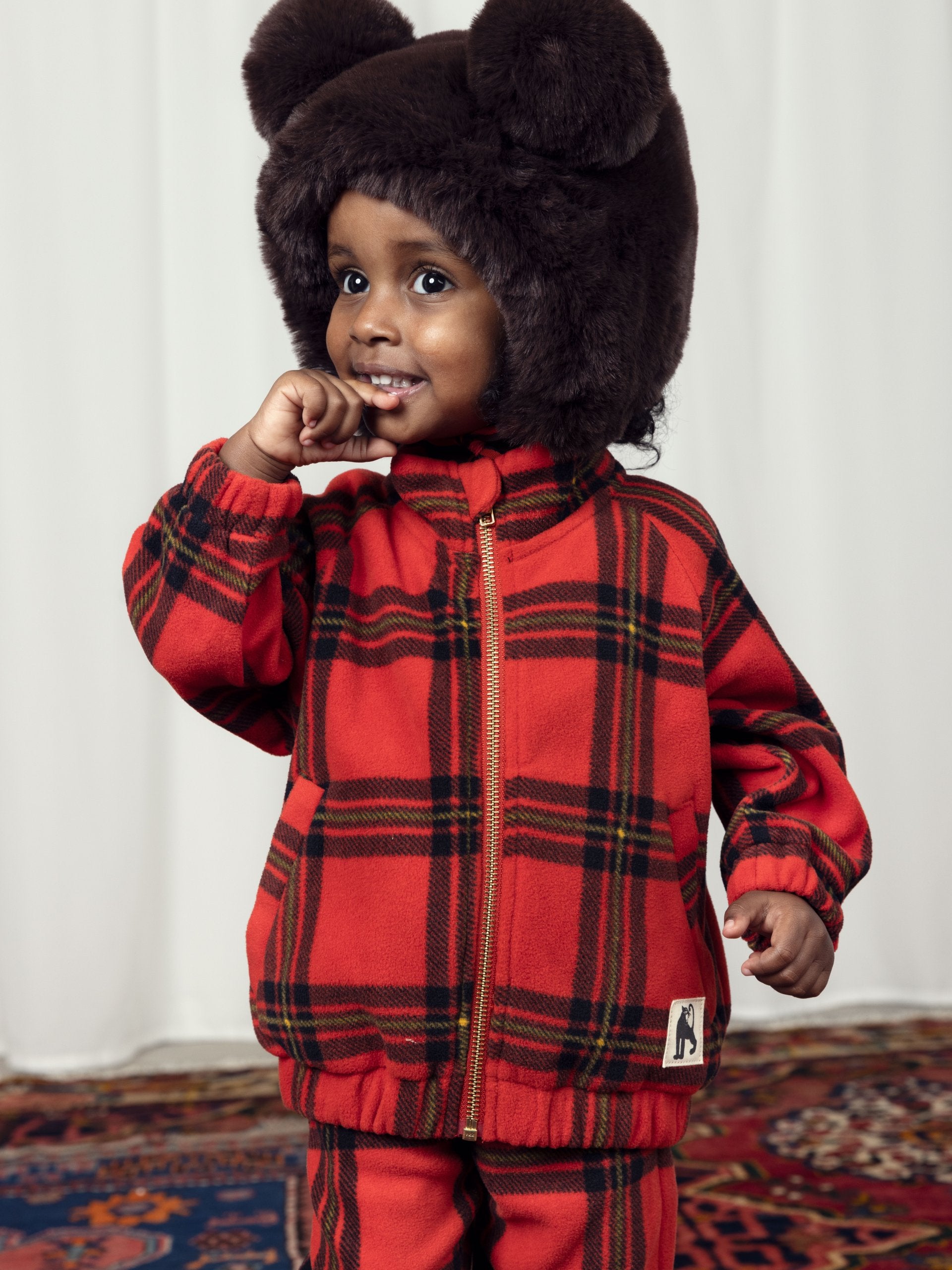 MINI RODINI / Check Fleece Jacket - red